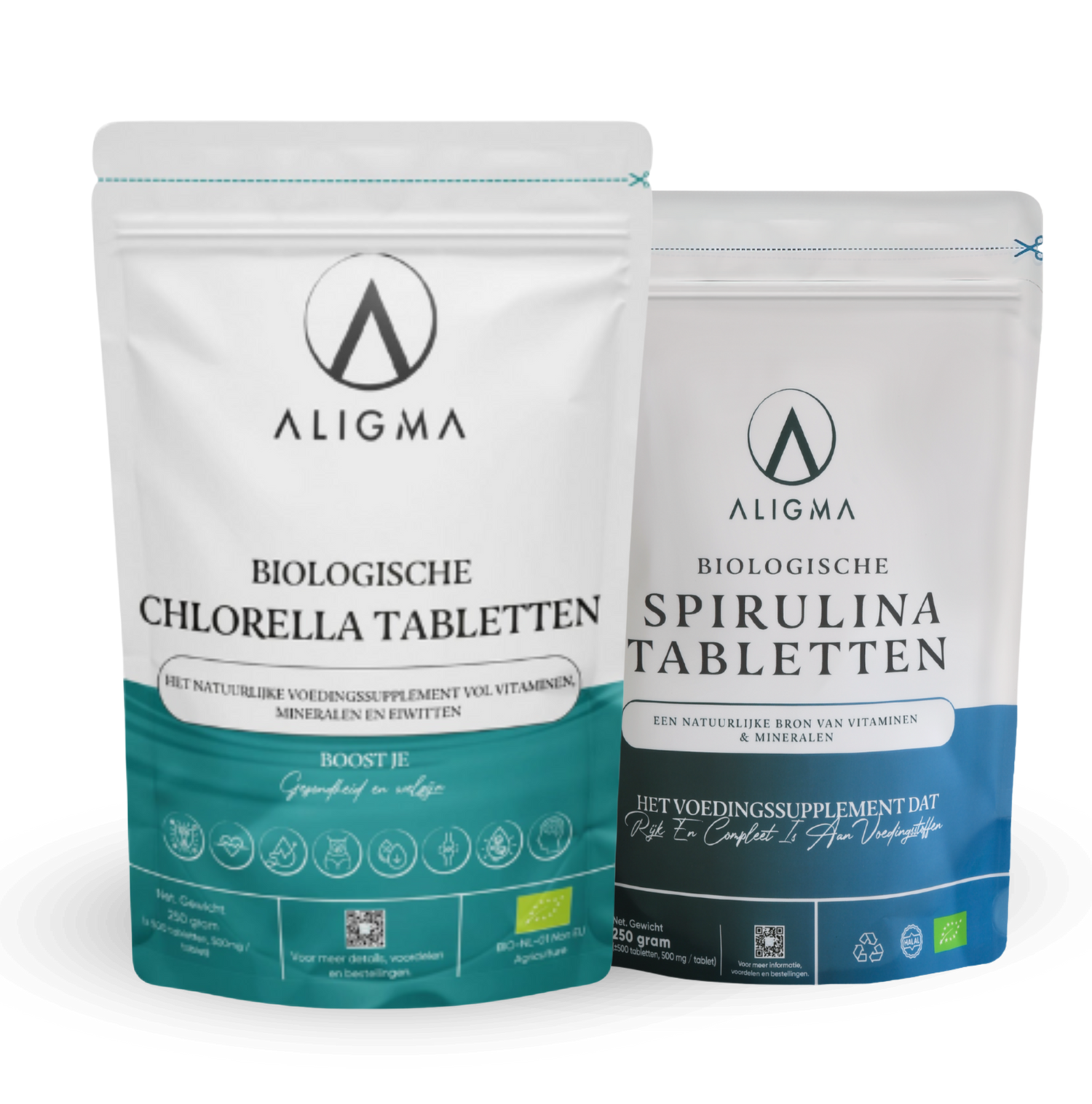 Chlorella en Spirulina tabletten Bundel (500+500 tabletten)